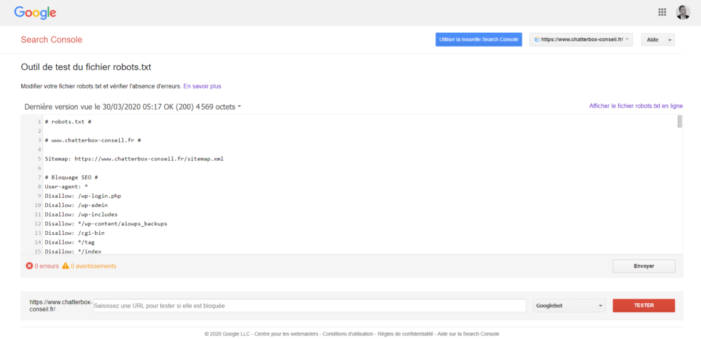 Outil de test du robots.txt-ChatterBox Conseil